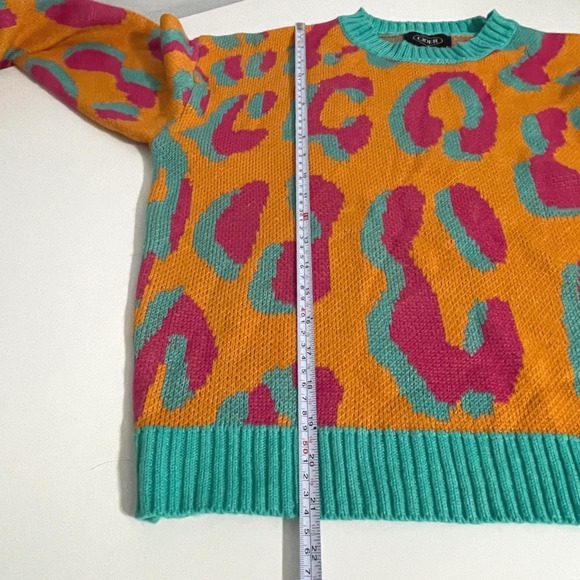 Cider Orange Pink Leopard Print Knit‎ Sweater Animal Print Colorful Neon Jumper - Picture 9 of 13